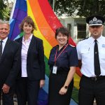 Flying the flag for Pride 2017 are (from left) Cllr David Elkin, Becky Shaw, Dawn Whittaker and Laurence Taylor