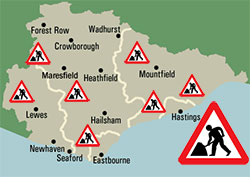 Roadworks in East Sussex Map