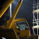 Beams for the new railway bridge which will carry the Bexhill to Hastings Link Road over the Hastings to London mainline are hoisted into permission with the help of a 600-tonne crane