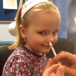 Four-year-old Grace Whitehead, from Eastbourne, receives the flu vaccination