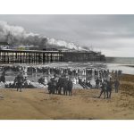 Composite pictures by Kieron Pelling merge scenes of the 1917 Hastings Pier fire with modern views