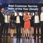 East Sussex Highways Team Members at the European Contact Centre and Customer Services Awards event in London with five-time Olympic gold medal-winning rower Sir Steve Redgrave (second from left) and BBC presenter Fiona Bruce (far right)