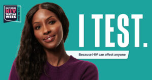 a women pictured in front of the words 'I test'
