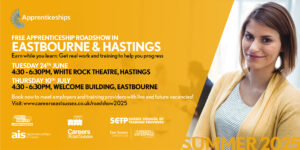 Details of Apprenticeship Roadshows with a picture of a young woman 