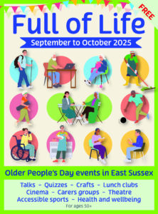 Brochure cover picturing cartoon images of people doing activities 