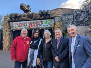 Cllr Paul Holbrook, Chris Downton from Children with Cancer Fund, East Sussex County Council Chairman Cllr. Roy Galley, and volunteers at the Knockhatch Adventure Park